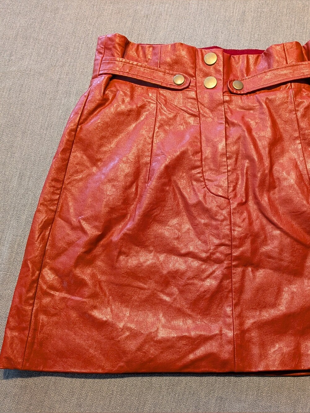 Fletch Faux Leather High-Waist Burnt Orange Mini Skirt Size Medium M